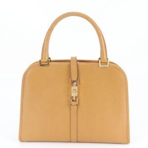 Gucci Jackie 002 1071 Leather Hand Bag Tote Brown Gold Hardware Genuine